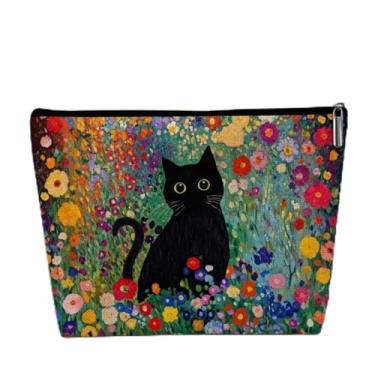 Imagem de Bolsa de maquiagem pequena para gatos, bolsa organizadora de flores coloridas com zíper, bolsa de viagem portátil para mulheres, presentes para amantes de gatos para mulheres, colega de trabalho, irmã