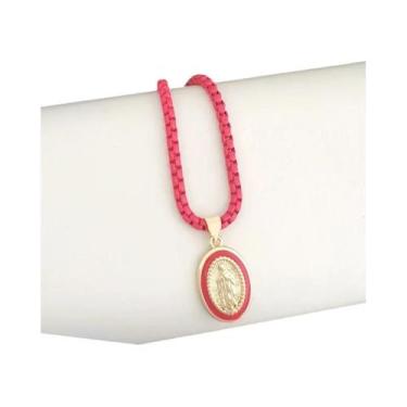 Imagem de Colar Choker Com Pingente Oval De Nossa Senhora Em Esmalte, Corrente C