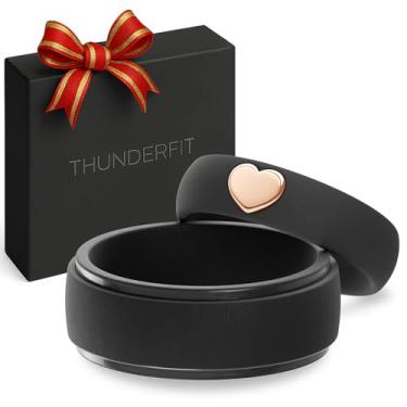 Imagem de ThunderFit Anéis de silicone para ele e ela, alianças de casamento para casais, pacote com 2 alianças de noivado de borracha com detalhes banhados a ouro, 4.5-5 (W) | 8.5-9 (M), Silicone, Sem tipo de