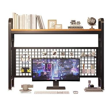 Imagem de Estante de mesa de ferro forjado - Estante de mesa para mesa de computador - Rack organizador de estante de mesa ajustável, prateleira de armazenamento independente, estante de mesa de metal/branco