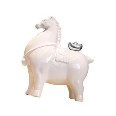 Imagem de Generic Estatueta de Cavalo para Mesa, Decoração Feng Shui, Escultura de Cavalo para Lareira, Quarto, Armário, Centro de Mesa, Estante de Livros, White W Silver Ingot