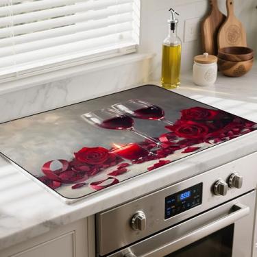 Imagem de BSFHH Tampa superior de fogão de vidro resistente ao calor com revestimento de borracha antiderrapante – protetor de fogão elétrico, resistente a arranhões, expande o espaço do balcão, decoração de