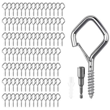 Imagem de Viweolm 108 peças de ganchos de teto de aço inoxidável 304 para pendurar plantas, sinos de vento, decorações de luzes de corda – Ganchos de parafuso resistentes com fivela de segurança, ideais para