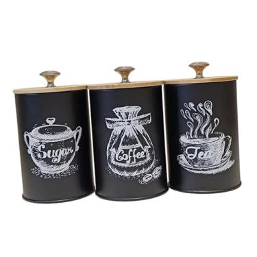 Imagem de Baoblaze Conjunto de 3 Potes de Cozinha: açucareiro, Decoração para Cozinha e Casa, com Tampas, Recipiente Multifuncional para Café.