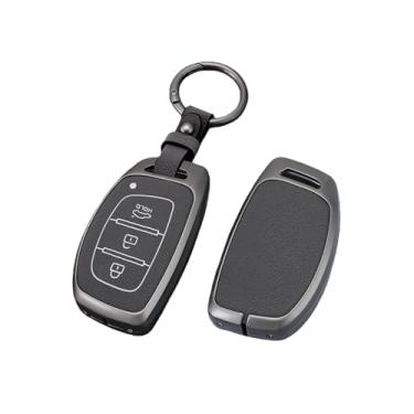 Imagem de Capa de couro para chave de carro em liga de zinco, suporte compatível com Hyundai Tucson Santa Fe Rena Sonata Elantra Creta Ix35 Ix45 I10 I30 I40(B-Style 1-Grey)
