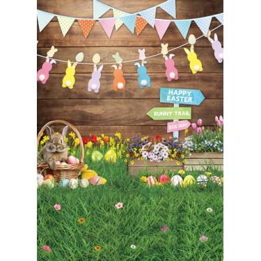 Imagem de Pano de fundo de Páscoa para fotografia 20 x 3 m flor primavera ovo coelho grama verde fundo de parede de madeira crianças recém-nascidos decorações de festa de Páscoa adereços para foto de retrato