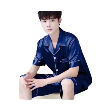 Imagem de Pijamas De Verão Masculinos De Alta Qualidade Em Seda Champagne Com Ca