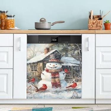 Imagem de xigua Linda capa magnética de boneco de neve de Natal, adesivos magnéticos decorativos antiarranhões para painel de geladeira e lava-louças, decoração personalizada de cozinha doméstica 58 x 66 cm