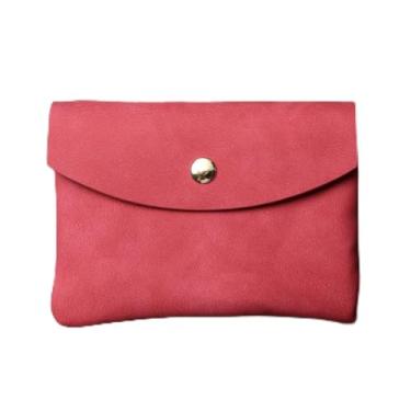 Imagem de Carteira pequena feminina de couro com bloqueio de RFID, porta-cartões, carteira compacta com bolso para moedas com zíper, Vermelho, Tendência