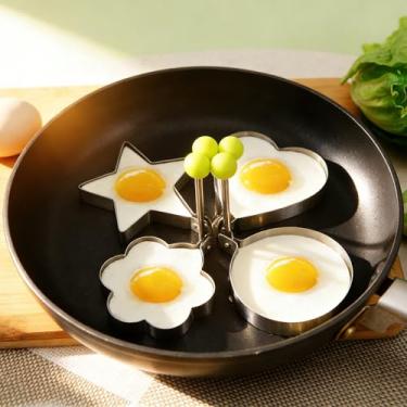 Imagem de Conjunto de 4 anéis de ovo, molde de anel de amassado para muffins ingleses para cozinhar panquecas - Acessórios de grelha portátil para acampamento interno pequeno-almoço sanduíche hambúrguer