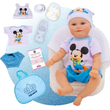 Imagem de Bebê Boneco Reborn Menino Madie Mickey Com Kit Bolsa Maternidade Corpi