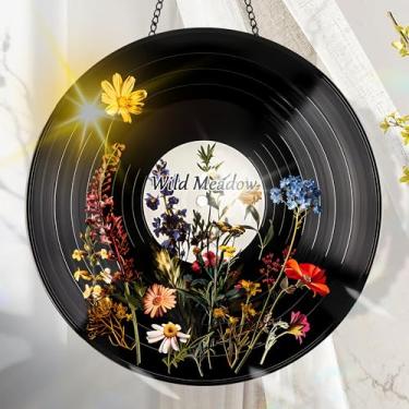 Imagem de Suncatcher acrílico colorido, decoração de janela suspensa de flores com design de vitral impresso, apanhador de sol, arte de parede de criador de arco-íris, ornamentos de Natal para uso interno e