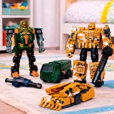 Imagem de Brinquedo Transforma Robô Guerreiro Amarelo Verde Kit 2pçs