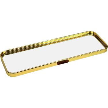 Imagem de BANDEJA DECORATIVA PARA SERVIR LAVABO RETANGULAR HOME&CO COM ESPELHO METAL 1x35x10cm DOURADO
