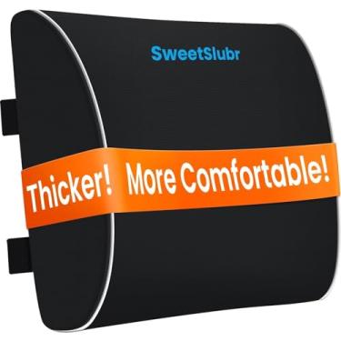 Imagem de SweetSlubr Almofada de apoio lombar para cadeira de escritório, assentos de carro e mesas domésticas, suporte ergonômico para as costas com alças ajustáveis duplas, capa lavável na máquina, preta