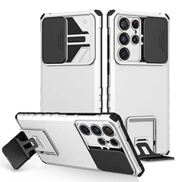 Imagem de POYUFRG Capa à prova de choque para Samsung Galaxy S26 Ultra/S26 Plus/S26, capa de telefone antiderrapante com suporte invisível com capa de proteção de lente deslizante, branca, S26