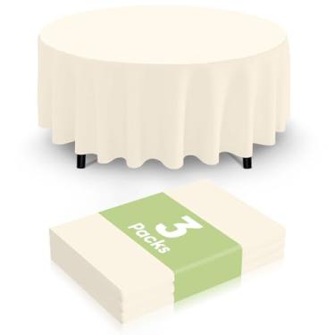 Imagem de Smiry Toalha de mesa descartável, pacote com 3, toalha de mesa redonda impermeável de 213 cm, capas de mesa redondas decorativas para festa, aniversário, piquenique, bege