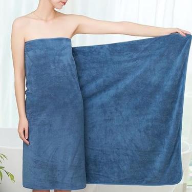 Imagem de Toalha de banho grande 55 x 70 centímetros toalha de banho macia e retangular, adequada para uso na praia, academia e spa (azul)