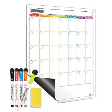 Imagem de Mag-Fancy Calendário magnético apagável a seco – calendário vertical para geladeira – quadro branco mensal com ímã extragrosso incluído, marcador de ponta fina, borracha e furos para pendurar na