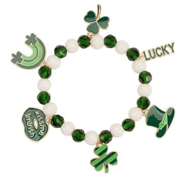 Imagem de Twinfree Pulseira com contas de trevo irlandês do Dia de São Patrício Lucky Kiss Me para mulheres e amigas, One Size, Miçangas, Sem Pedra Preciosa