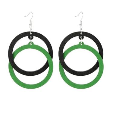 Imagem de Brincos Boho para mulheres, brincos de madeira, brincos de círculo duplo, vintage, brincos geométricos, joias presentes para meninas, Adjustable, Latão, Sem pedra preciosa