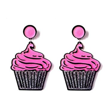 Imagem de Brincos pendentes exclusivos de acrílico para bolo imitando sorvete resina doce amor coração donuts coloridos engraçados para mulheres meninas festa desenho animado declaração exagerada joia, Acrílico, acrílico