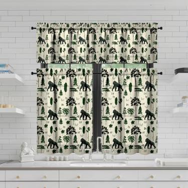 Imagem de Tapesb Conjunto de 3 peças de cortina de cozinha orangotango engraçado cortinas de janela pequenas sobre a pia decoração essencial adequado para cozinha, quarto, lavanderia, 69,8 x 91,4 cm
