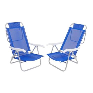 Imagem de Kit 2 Cadeiras Reclinável Sunny Alumínio 6 Posições Azul Bel - BEL FIX
