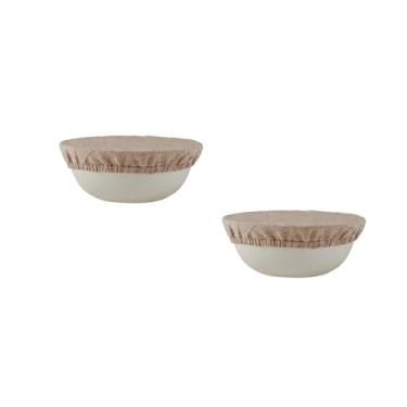 Imagem de INYOWAKI Capas de tigela de linho 100% puro para impermeabilização de pão, 2 peças de 20 cm capas elásticas reutilizáveis para tigelas grandes de tecido listrado para tique-taque tampas elásticas de