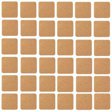 Imagem de 36 peças de porta-copos de cortiça de 10 cm, folhas de cortiça autoadesivas, tapetes de cortiça para porta-copos DIY e artesanato DIY, placa de azulejos de cortiça (quadrado)