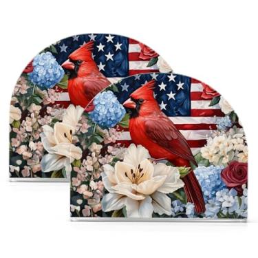 Imagem de YNNALE Porta-guardanapos de pássaro de 4 de julho para mesa rústico bandeira americana porta-guardanapos de coquetel acrílico suporte de papel de seda decorativo dispensador de guardanapo vertical