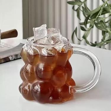 Imagem de Copos de bolha de vidro de cristal transparente: 2 peças de copos fofos de 510 g com design de bolha - Copos pequenos estéticos para chá gelado, café, suco, leite e coquetéis - Utensílios de bebida