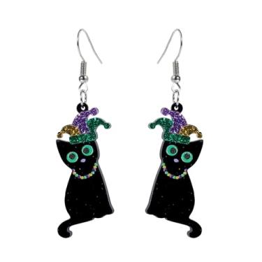 Imagem de Brincos de carnaval com tema de carnaval com glitter em camadas pendentes de carnaval joias presentes, Acrílico, Sem pedra preciosa