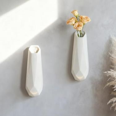 Imagem de DOCFLVAS Vaso de cerâmica de parede marfim clássico — pacote com 2 vasos brancos para pendurar | Vaso de cerâmica atemporal para casa e presente
