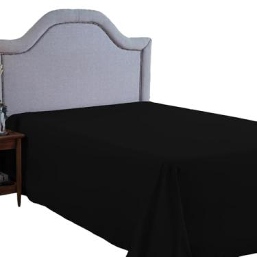 Imagem de Lençol Queen 400 Fios Sem Elástico Toque Macio Acetinado Roupa de Cama (PRETO)