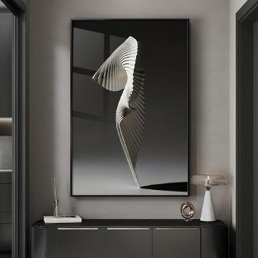 Imagem de Arte de parede abstrata emoldurada em preto e branco, pinturas modernas minimalistas esculturais geométricas para paredes, imagens contemporâneas luxuosas elegantes para sala de estar, sala de jantar