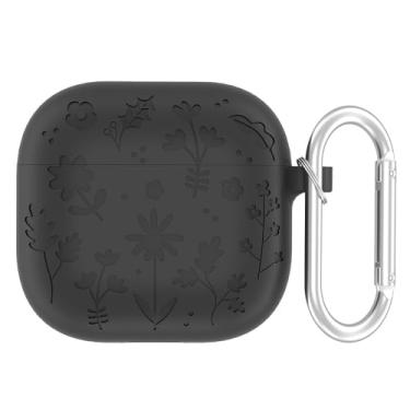 Imagem de Capa para AirPods 4 com chaveiro impresso silicone capa protetora de pele macia capa de fone de ouvido antiqueda (cinza escuro)