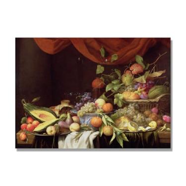 Imagem de NHLDZYH Arte em tela vintage de frutas mortas, pintura clássica de cozinha country, decoração de parede de casa de fazenda quente para sala de jantar e cozinha. B49. 70 x 98 cm - 27,5 x 38,6 pol