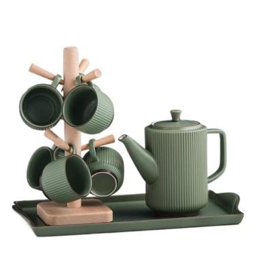 Imagem de Conjunto de chávenas de chá para servir de bebidas, conjunto de chaleira, casa, sala de estar, copo de água de cerâmica, conjunto de xícaras de café, copo de água, garrafa de água (verde)
