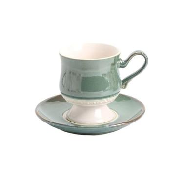 Imagem de Conjunto moderno de alta qualidade e requintado, chávenas de chá da tarde britânicas, xícaras de café, xícaras e pires de cerâmica vintage, canecas de luxo leves (verde)