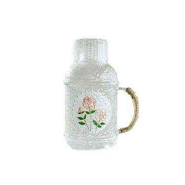 Imagem de Jarra de vidro para servir bebidas de 2200 ml com tampa, chaleira de vidro resistente ao calor com uma xícara para chá gelado quente e frio, garrafa de água