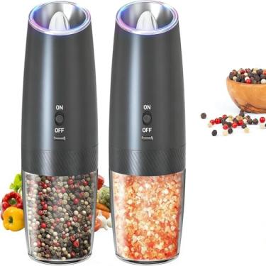Imagem de Conjunto de moedor elétrico de sal e pimenta, moedor de moedor atualizado com luz LED, grossura ajustável, operação com uma mão, maior capacidade (bateria incluída), pacote com 2