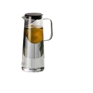 Imagem de Jarra de vidro para servir bebidas 1,35 L/1,8 L com tampa e alça, jarro de água para geladeira, chá gelado e café, utensílios para servir bebidas (cinza, grande)