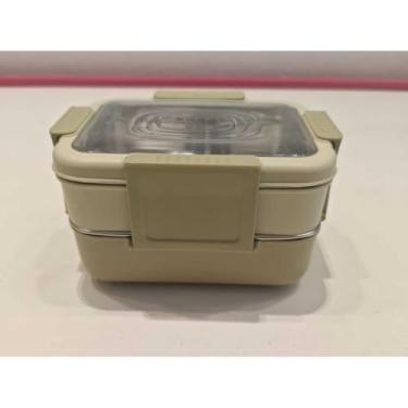 Imagem de Marmita Térmica de 2 Camadas com Vedação e Trava, Lancheira para Conservação de Alimentos, Recipiente Portátil para Trabalho, Escola e Passeios (Verde Claro)