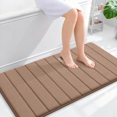 Imagem de OLANLY Tapete de banho listrado de espuma viscoelástica 111 x 61 cm, tapetes absorventes super macios, secagem rápida, tapetes de chuveiro laváveis na máquina, tapete de banho, acessórios de decoração