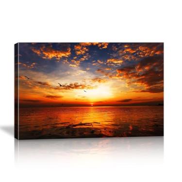 Imagem de Kpasnd Arte de parede colorida pôr do sol na praia, decoração de parede com paisagem costeira, paisagem marítima, pintura de paisagem, impressão para sala de estar, escritório, quarto