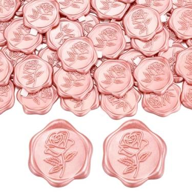 Imagem de Yoption Adesivos de selo de cera rosa, 100 peças de adesivos de selo de envelope autoadesivos em ouro rosa para convites de casamento, embrulho de presente, artesanato