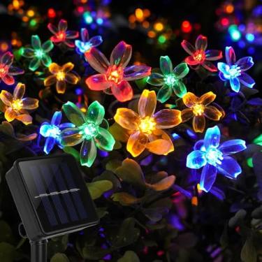 Imagem de ANJAYLIA 60 luzes solares de LED para flores, à prova d'água, luzes de flor de cerejeira com 8 modos, luz decorativa movida a energia solar para jardim, pátio, cerca, quintal, árvore, festa, decoração