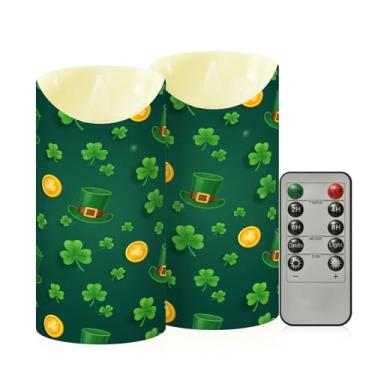Imagem de Wassud Pacote com 2 velas de chapéu verde para Dia de São Patrício com controle remoto, velas realistas cintilantes com temporizador, velas decorativas para Natal, casamento, festa, decoração de casa