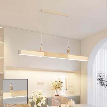 Imagem de Luminária pendente para sala de jantar, 120 cm, estilo ilha de cozinha, com iluminação linear, lustre LED regulável e controle remoto, ideal para cozinha, escritório ou bar. 42 W de potência